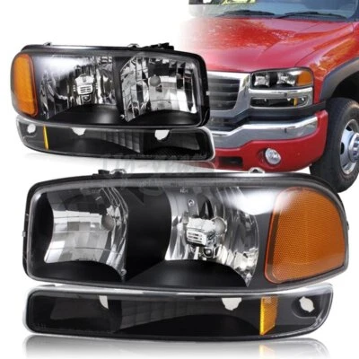Faros negros para GMC Yukon XL 1500 2500 2000-2006 + lámparas de señalización de parachoques 4 piezas Foto 1 de 3