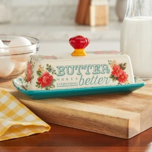 Pioneer Woman Butter Dish Vintage Floral Butter Makes Everything Better Dish NWT - Picture 1 of 4