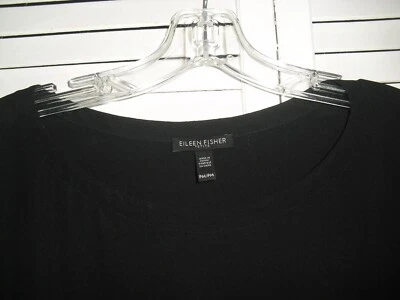 EILEEN FISHER SS BLACK WITH GRAY/OFF WHITE 100% SILK SHIFT DRESS SZ PM EUC - Image 1 of 2