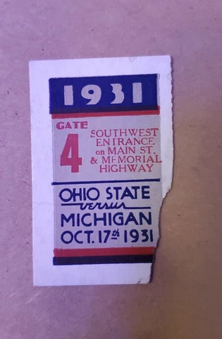1931 Michigan Wolverines vs Ohio State Buckeyes Football Ticket Stub Cover