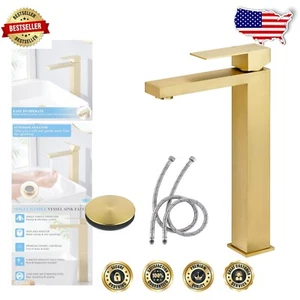 Single Handle Brushed Gold Bathroom Faucet - Easy Installation & Water Efficient - Picture 1 of 8