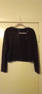 Ann Taylor Chocolate brown beaded trim cardigan Merino Wool Blend Large c212 - Picture 1 of 5