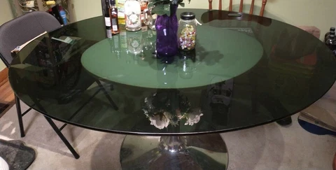 Vintage 60/70 Chromcraft Smoke and Chrome Glass Table Top Dining Cover