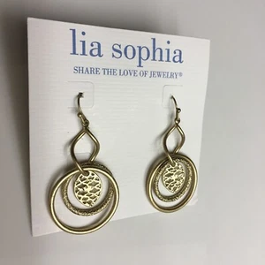NWT - LIA SOPHIA "GLANCE" EARRINGS - Matte GOLDTONE HOOPED DANGLES  - Picture 1 of 3