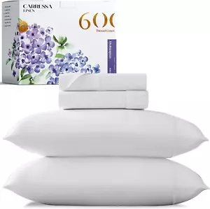 100% Egyptian Cotton Sheets - 600 Thread Count 4 PC California King Size Sheet S - Picture 1 of 9