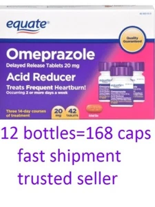 12X Equate Omeprazole OTC acid reflux reducer delayed release 168 tablets - Picture 1 of 2