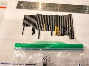 30 small carbide endmills tiny to 1/4", mixed lengths, diameters + flutes #4