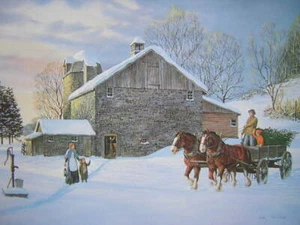 Impresión artística firmada por Jack Wemp Bringing Home the Christmas Tree nueva granja - Imagen 1 de 1