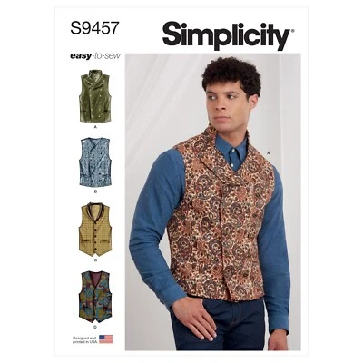 SIMPLICITY 9457 MEN'S WAISTCOAT VESTS Sewing Pattern Sizes 34-42 & 44-52 - Image 1 of 4