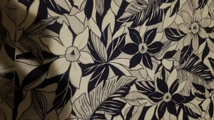 Vintage Wamsutta OTC Hibiscus Blue Hawaiian Print Fabric 3.5 Yards Material Navy - Picture 1 of 1