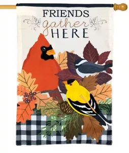 Fall Songbirds Gather Applique House Flag - Picture 1 of 1
