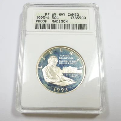 1993 S ANACS Soapbox PF69 Cameo Madison Commemorative Silver Dollar $1 #57495A - Image 1 of 3