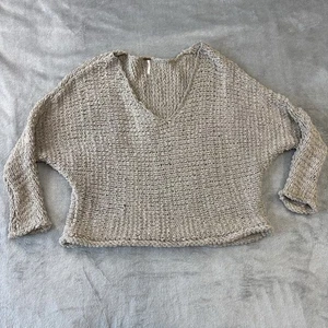 Free People Sweater Womens S Brown Highland V Neck Knit Pullover Boho LongSleeve - Picture 1 of 16