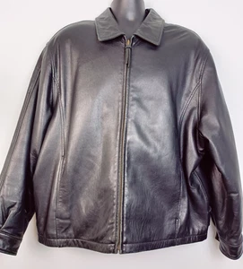 Alta costura de colección de J. Chaqueta Park Collection XL Piel de Cordero Negra Cuero Cremallera Frontal - Imagen 1 de 11