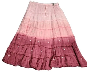 Nolita Boho Cotton Waist Elastic Tiered Maxi Multi-Color Pink Ombre Skirt Sz S - Picture 1 of 8