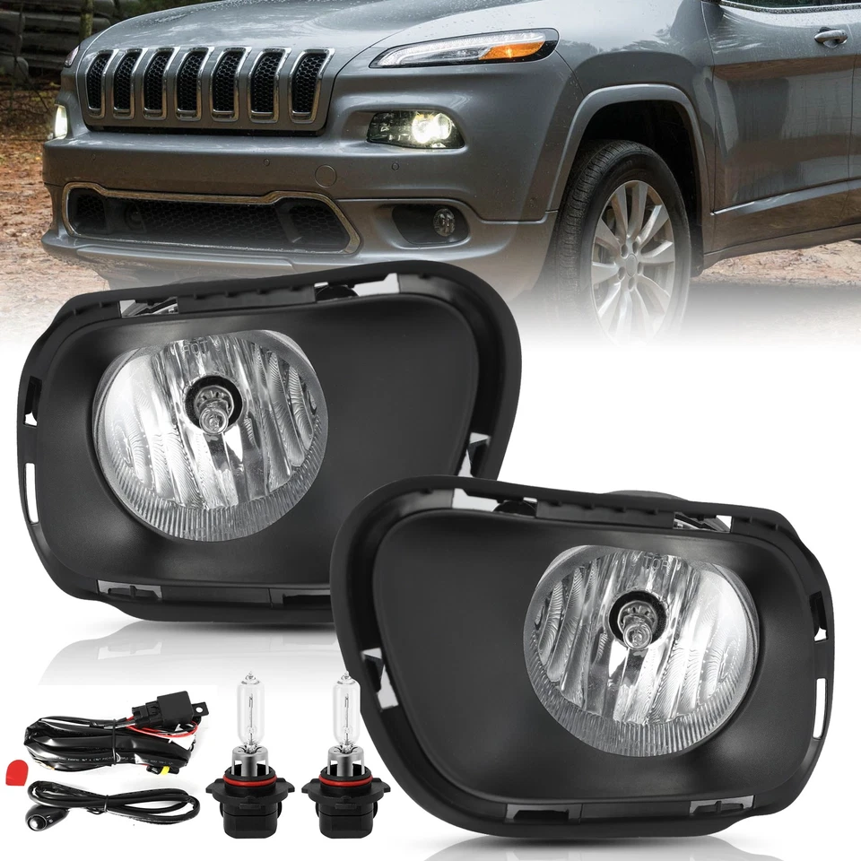 Para 2014 2015 2016-2018 Jeep Cherokee lâmpada de halogênio transparente com kit de interruptor - Imagem 1 de 4
