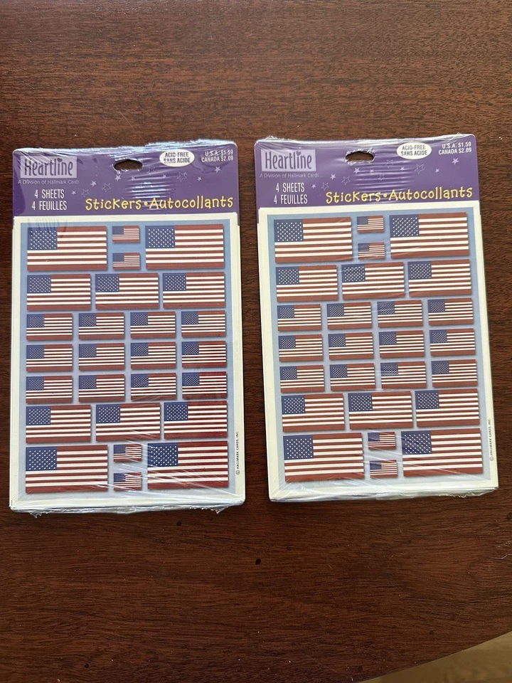 USA Flag Patriotic Stickers American Stars & Stripes 4 Sheets Hallmark Heartline