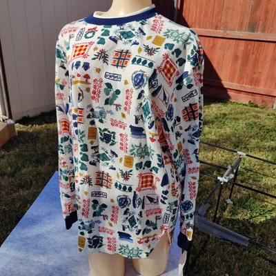 Camiseta Vintage Navidad Manga Larga Bold Spirit Sears Talla Grande (L) Blanca Nueva de Lote Antiguo Foto 1 de 4