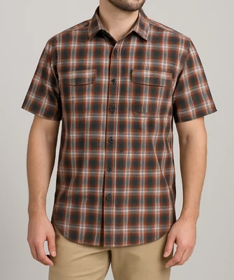 Sahara Club Men's Plaid Button Up Shirt L Orange Gray Black Short Sleeve Top Lq - Image 1 of 4