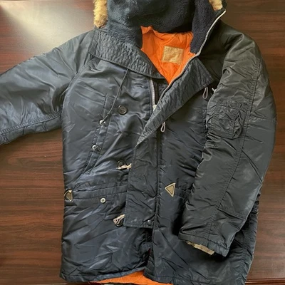 Vintage USAF Fur Hood Type N-3B Flying Jacket Green Military Parka Large - Image 1 of 4