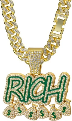 Miami Cuban Link Chain for Men, Gold/Silver Plated Diamond Necklace, Iced Out Hi - Image 1 of 4