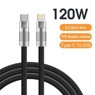 120W 6A Super Fast Charge USBC LiquidSilicone Cable For iPhone  Huawei Universal - Image 1 of 4