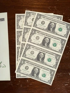 Uncut  $1 dollar bill Lot  Bureau of engraving printing Vintage 80s uncirculated - Picture 1 of 5