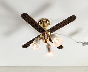 Dollhouse Ceiling Fan Light 12 Volt with Plug 1:12 Scale Miniature Tulip Shades - Picture 1 of 5