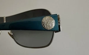 Versace 2078 Silver Teal 10008G Sunglasses Gray Gradient Lenses Unisex Italy - Picture 1 of 12