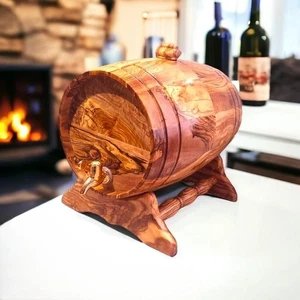 Regalos de calidad premium barril de vino de madera de olivo con soporte para noches de fiesta Reino Unido - Imagen 1 de 6