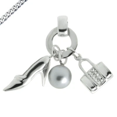 Rimorchio Borsa Scarpa Sfera con Zirconia Catena Vero 925 Ciondolo IN Argento - Immagine 1 di 3