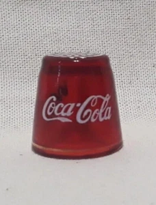 Vtg Coca-Cola, White Graphics Red Glass Collectible Advertisement Sewing Thimble - Picture 1 of 6