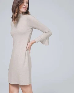 Cozy Soft Heather Biege Sweater Dress Sz LP White House Black Market Fully Line - Picture 1 of 7