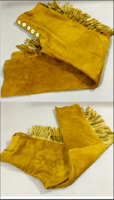 Mens New Tan Gold Buckskin Suede leather Western Hippy Fringes War Pants PWP05 - Image 1 of 3