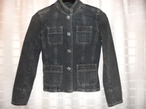 Vintage Elie Tahari Petite Denim Jacket Flowered Rhinestone Snap Buttons XS/P - Picture 1 of 17