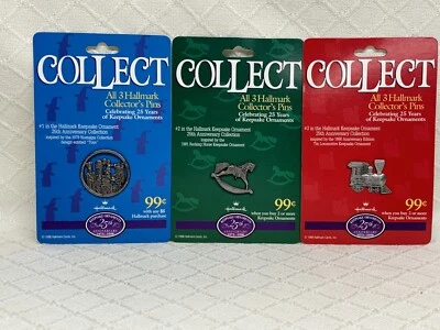 Hallmark Collectors Pins 25th Anniversary Keepsake Set of 3 Vintage Christmas Foto 1 de 4
