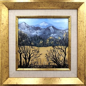 Original oil painting Gold Mountain landscape,Autumn Landscape 9x9in framed - Picture 1 of 10