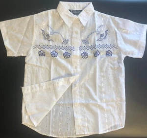 Camisa De Colección Nick & Sarah Blanca Ojales Botones Talla S Azul Floral Bordada Usada en Excelente Condición - Imagen 1 de 12