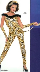 Leopard Catsuit Jumpsuit Mitts & Tail Child X-Small Dance Costume Purr'fect New - Picture 1 of 3