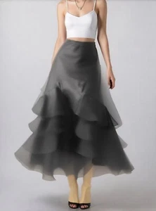 KM Collection Women's Black Fitted High Waist Tiered Ruffled Maxi Skirt 16W Glam - Picture 1 of 15
