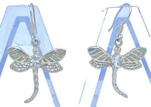 Ohrringe SS 950 Libelle Tropfen Opal Inlay klare Edelsteine Sterlingsilber  - Bild 1 von 11