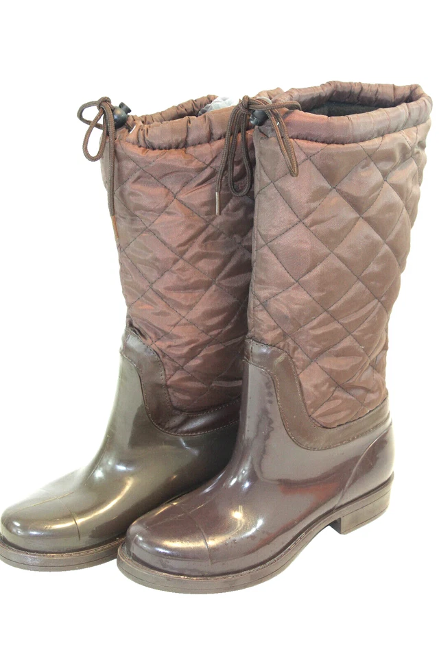 MARKENLOS Gummistiefel Damen mit Thermoschaft G. 37 - Oben Schürrband -braun