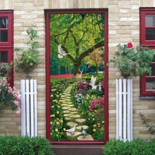 3D Wall Art Fantasy Spring Garden Door Sticker Decal Self-adhesive Wrap Murals