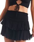 Jessica Simpson Women&#39;s Smocked Tiered Cover-Up Skirt Black Size M