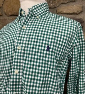 Vestido informal grande de manga larga a cuadros verde Ralph Lauren para hombre púrpura pony - Imagen 1 de 8