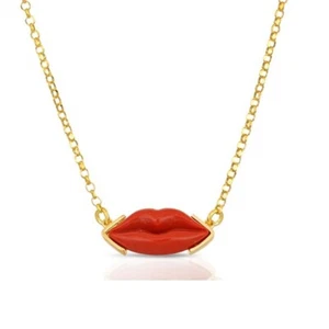 Collana Lolita Ciondolo Bocca pasta corallo rosso Argento 925 Dorato artigianale - Imagen 1 de 7