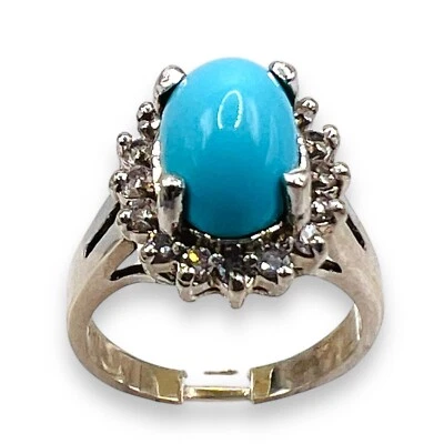 Anillo de diamantes de la Bella Durmiente turquesa persa de 4,00 quilates de oro blanco de 14 k 6,43 gramos Foto 1 de 4