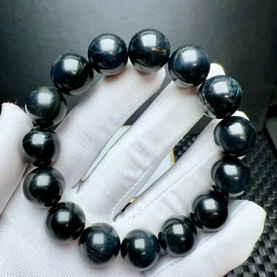 Pulsera de cuentas redondas de cristal de piedras preciosas de Namibia de pietersita azul natural de 15 mm AAA Foto 1 de 4