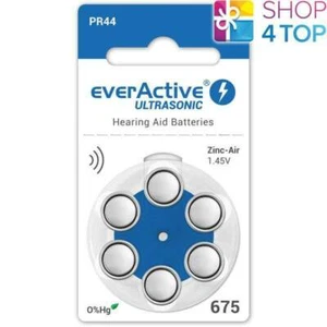 6 EVERACTIVE ULTRASONIC SIZE 675 PR44 HEARING AID BATTERIES 1.45V ZINC AIR NEW - Picture 1 of 1