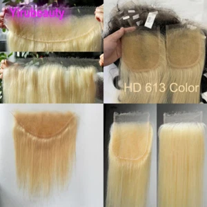 613# Blonde HD 13*4 Lace Frontal 5*5 6*6 Closure Brazilian Human Hair Straight - Picture 1 of 12